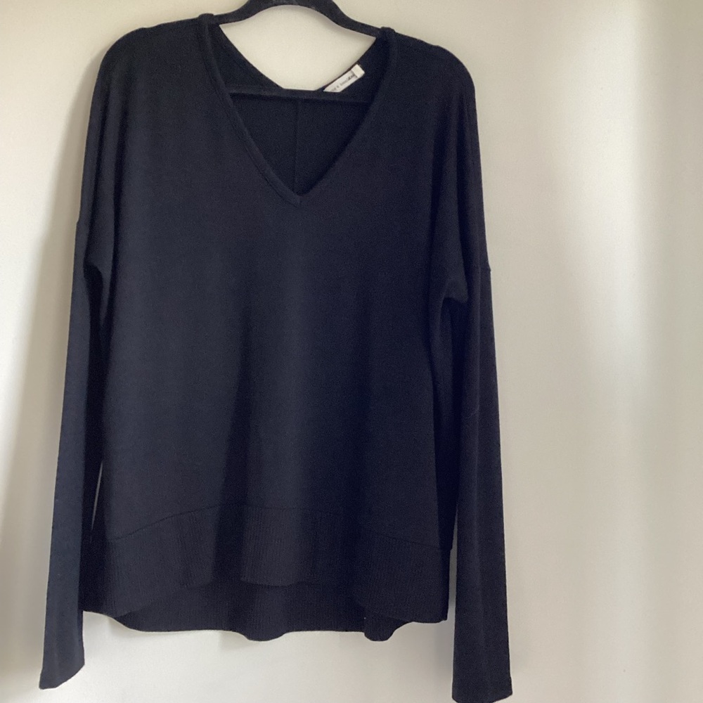 Rag & Bone Jean Sweater Womens Medium Black Double V-Neck Soft Luxury Minimalist